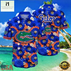 NCAA Florida Gators Flower Button Up Hawaiian Shirt 3D Shirt, Florida Gators Football Gifts For Dad