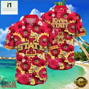 NCAA Iowa State Cyclones Flower Button Up Hawaiian Shirt 3D Shirt, Iowa State Cyclones Christmas Gifts