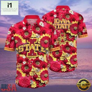 NCAA Iowa State Cyclones Flower Button Up Hawaiian Shirt 3D Shirt, Iowa State Cyclones Christmas Gifts