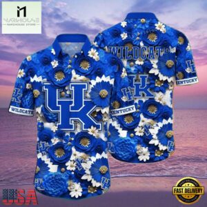 NCAA Kentucky Wildcats Flower Hawaiian Shirt Outfit 3D Shirt, Kentucky Wildcats Football Gifts For Her