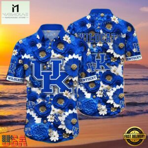 NCAA Kentucky Wildcats Flower Hawaiian Shirt Outfit 3D Shirt, Kentucky Wildcats Football Gifts For Her
