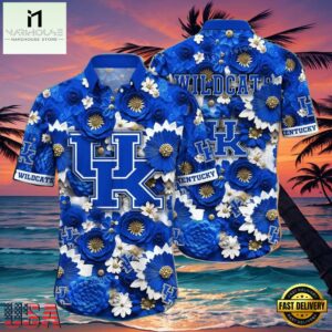 NCAA Kentucky Wildcats Flower Hawaiian Shirt Outfit 3D Shirt, Kentucky Wildcats Football Gifts For Her