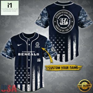 NFL Cincinnati Bengals US Navy Forged By The Sea Custom Baseball Jersey