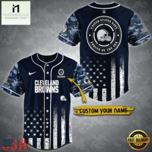 NFL Cleveland Browns US Navy Forged By The Sea Custom Baseball Jersey