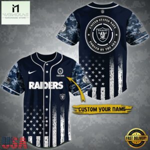 NFL Las Vegas Raiders US Navy Forged By The Sea Custom Baseball Jersey