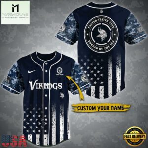 NFL Minnesota Vikings US Navy Forged By The Sea Custom Baseball Jersey