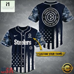 NFL Pittsburgh Steelers US Navy Forged By The Sea Custom Baseball Jersey