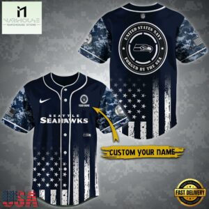 NFL Seattle Seahawks US Navy Forged By The Sea Custom Baseball Jersey