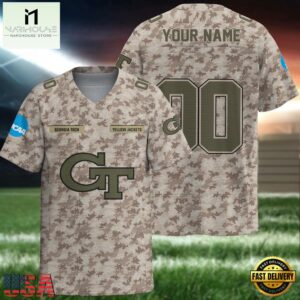 NCAA Georgia Tech Yellow Jackets Camo Veterans Personalized Football Jersey