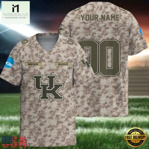 NCAA Kentucky Wildcats Camo Veterans Personalized Football Jersey