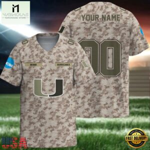 NCAA Miami Hurricanes Camo Veterans Personalized Football Jersey