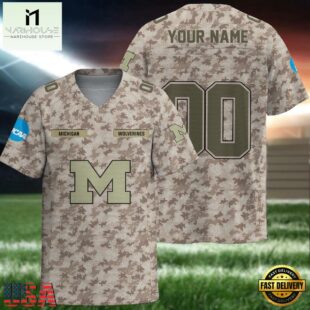 NCAA Michigan Wolverines Camo Veterans Personalized Football Jersey