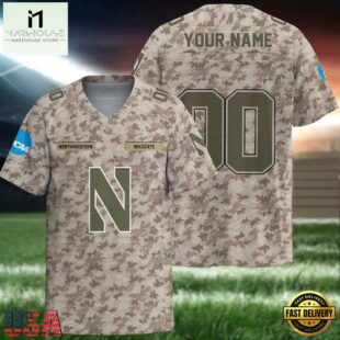 NCAA Northwestern Wildcats Camo Veterans Personalized Football Jersey