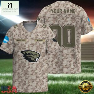 NCAA Oregon State Beavers Camo Veterans Personalized Football Jersey