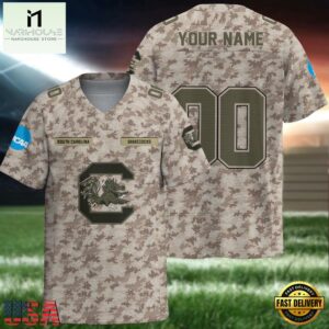 NCAA South Carolina Gamecocks Camo Veterans Personalized Football Jersey