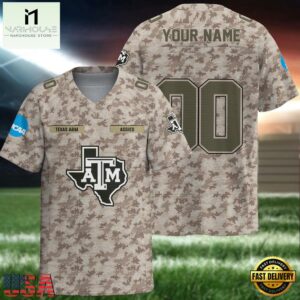 NCAA Texas AM Aggies Camo Veterans Personalized Football Jersey