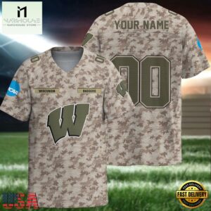 NCAA Wisconsin Badgers Camo Veterans Personalized Football Jersey