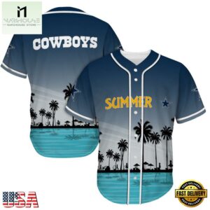 NFL Dallas Cowboys Palm Trees Summer On The Beach Baseball Jersey