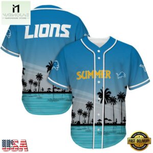 NFL Detroit Lions Palm Trees Summer On The Beach Baseball Jersey