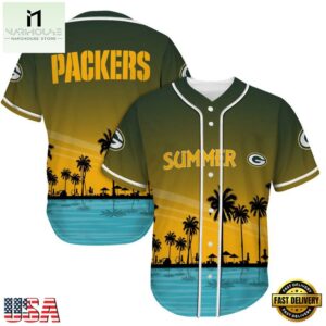 NFL Green Bay Packers Palm Trees Summer On The Beach Baseball Jersey