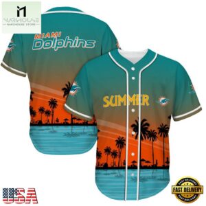 NFL Miami Dolphins Palm Trees Summer On The Beach Baseball Jersey
