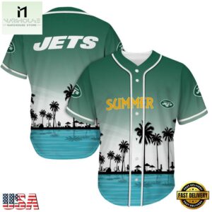 NFL New York Jets Palm Trees Summer On The Beach Baseball Jersey