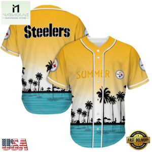 NFL Pittsburgh Steelers Palm Trees Summer On The Beach Baseball Jersey