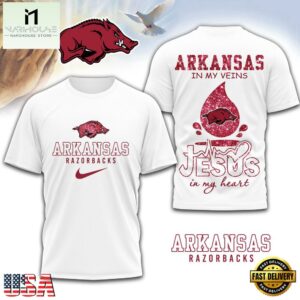 Arkansas Razorbacks Jesus In My Heart Unissex 3D Shirt