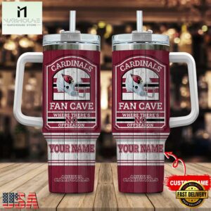 Custom Name Arizona Cardinals NFL Fan Cave Stainless Steel Tumbler 40Oz With Handle