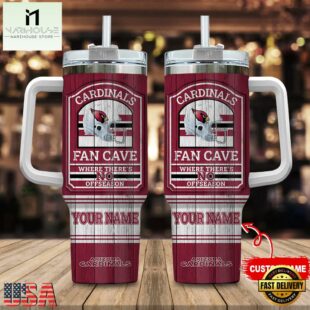 Custom Name Arizona Cardinals NFL Fan Cave Stainless Steel Tumbler 40Oz With Handle