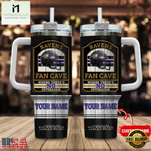 Custom Name Baltimore Ravens NFL Fan Cave Stainless Steel Tumbler 40Oz With Handle