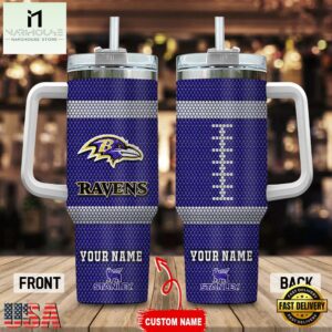 Custom Name Baltimore Ravens Stainless Steel Tumbler 40Oz Handle For Fans