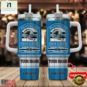 Custom Name Carolina Panthers NFL Fan Cave Stainless Steel Tumbler 40Oz With Handle