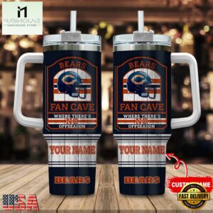 Custom Name Chicago Bears NFL Fan Cave Stainless Steel Tumbler 40Oz With Handle