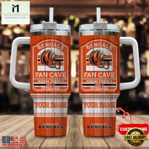 Custom Name Cincinnati Bengals NFL Fan Cave Stainless Steel Tumbler 40Oz With Handle