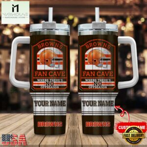 Custom Name Cleveland Browns NFL Fan Cave Stainless Steel Tumbler 40Oz With Handle