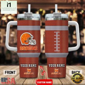 Custom Name Cleveland Browns Stainless Steel Tumbler 40Oz Handle For Fans