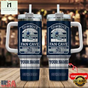 Custom Name Dallas Cowboys NFL Fan Cave Stainless Steel Tumbler 40Oz With Handle