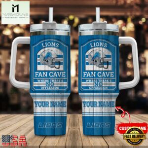 Custom Name Detroit Lions NFL Fan Cave Stainless Steel Tumbler 40Oz With Handle