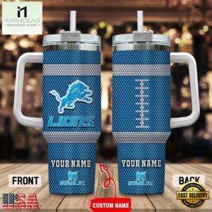 Custom Name Detroit Lions Stainless Steel Tumbler 40Oz Handle For Fans