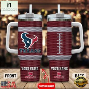 Custom Name Houston Texans Stainless Steel Tumbler 40Oz Handle For Fans
