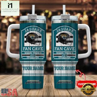 Custom Name Jacksonville Jaguars NFL Fan Cave Stainless Steel Tumbler 40Oz With Handle