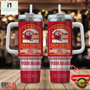 Custom Name Kansas City Chiefs NFL Fan Cave Stainless Steel Tumbler 40Oz With Handle