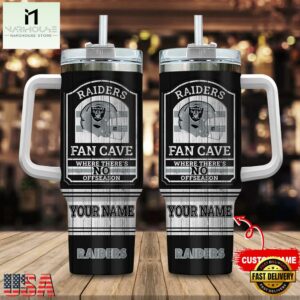 Custom Name Las Vegas Raiders NFL Fan Cave Stainless Steel Tumbler 40Oz With Handle