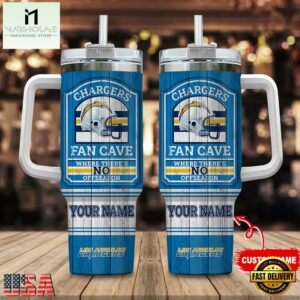Custom Name Los Angeles Chargers NFL Fan Cave Stainless Steel Tumbler 40Oz With Handle
