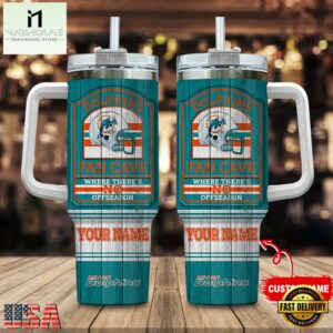 Custom Name Miami Dolphins NFL Fan Cave Stainless Steel Tumbler 40Oz With Handle