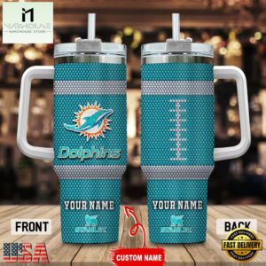 Custom Name Miami Dolphins Stainless Steel Tumbler 40Oz Handle For Fans