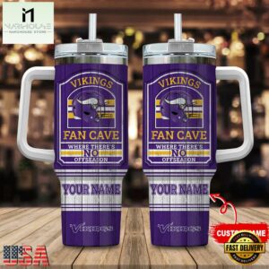 Custom Name Minnesota Vikings NFL Fan Cave Stainless Steel Tumbler 40Oz With Handle