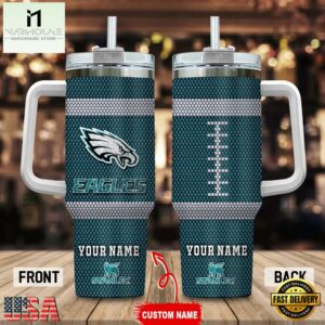 Custom Name Philadelphia Eagles Stainless Steel Tumbler 40Oz Handle For Fans