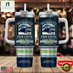Custom Name Seattle Seahawks NFL Fan Cave Stainless Steel Tumbler 40Oz With Handle